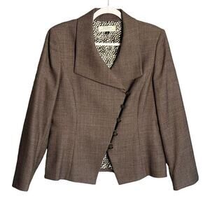 Tahari ASL Blazer Jacket Womens 12 Brown Wool Asymmetric Buttons‎ office career